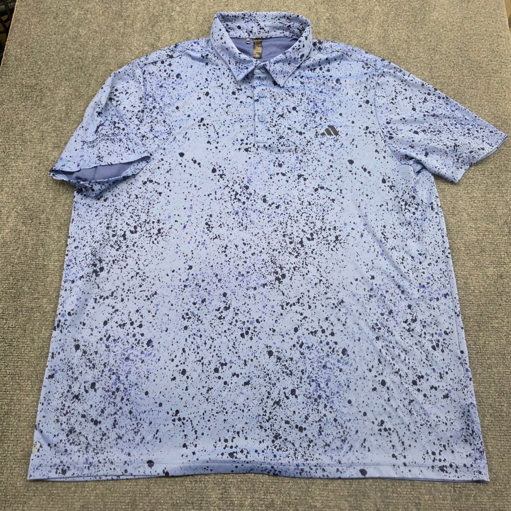 Adidas Mens 2XL Blue Paint Splatter Golf Polo Shirt Puerto Cancun Golf Course